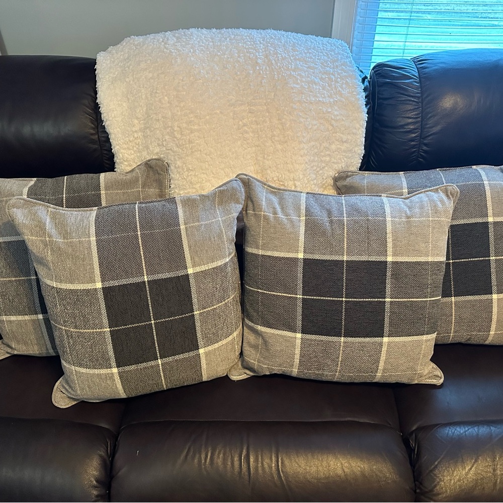 Plaid Gray Throw Pillows - Set of 4